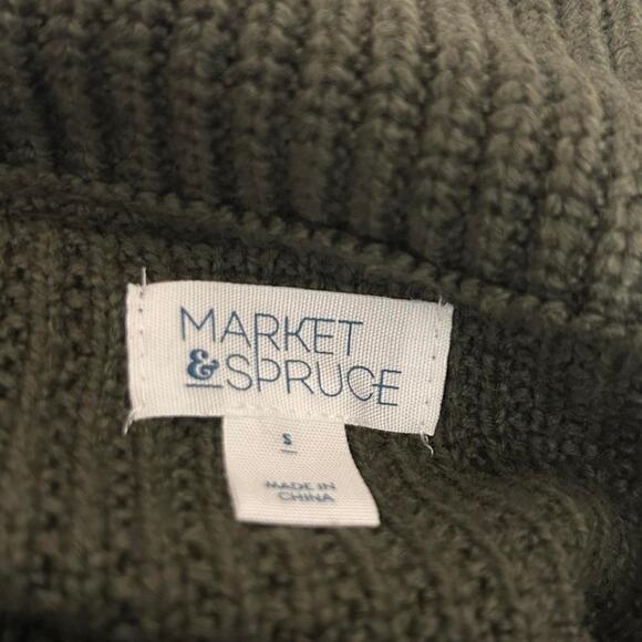 Market & Sprice Olive Green Cowl Neck Turtle Neck Knit Waffle Sweater Size Small - Picture 5 of 6